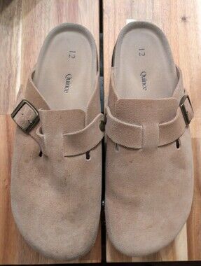 Quince Suede Slide Clog in Taupe - Birkenstock Boston Rip